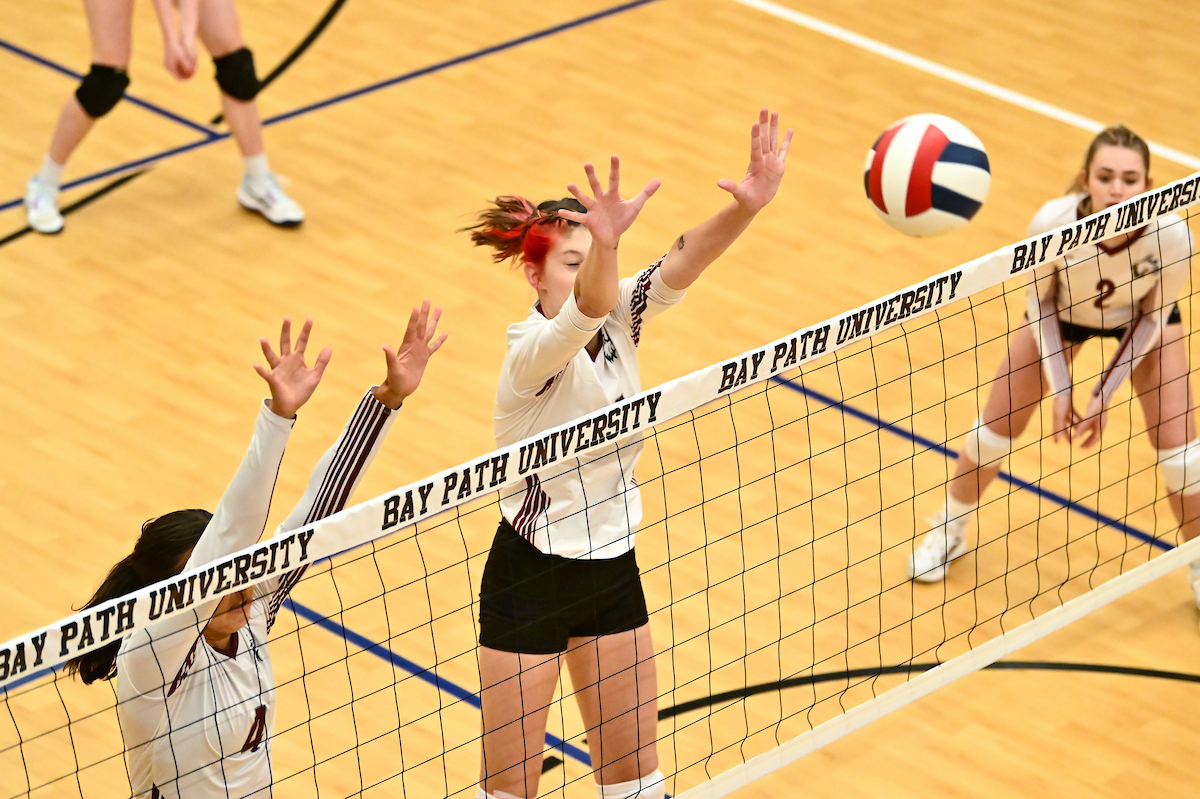 Bay Path defeats Fisher College 3-0 in women's volleyball.